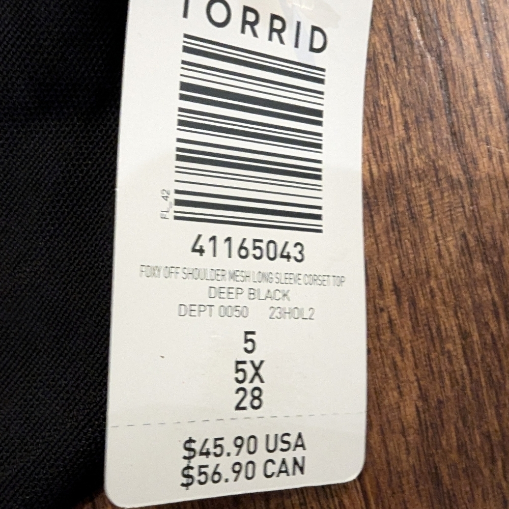 New Torrid Foxy Off the Shoulder Mesh Long Sleeve Corset Top 5x, new with tags - Picture 11 of 14